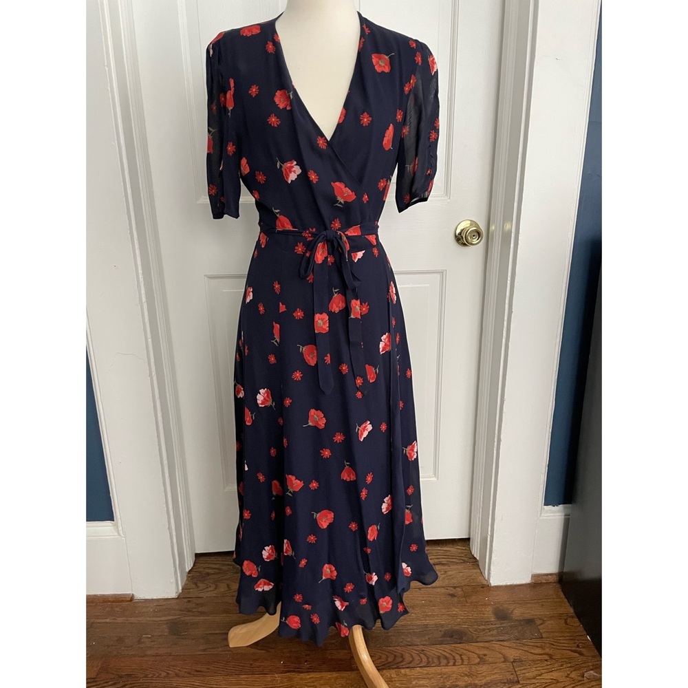 Reformation Napa Midi Wrap Dress in Navy Floral - M